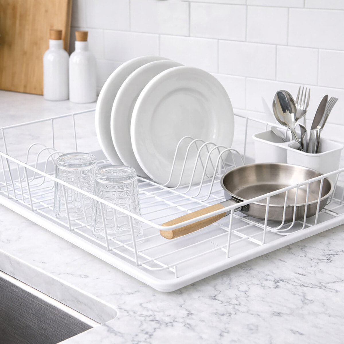 Egouttoir à vaisselle SAKURA avec plateau an Acier Chromé Blanc MSV