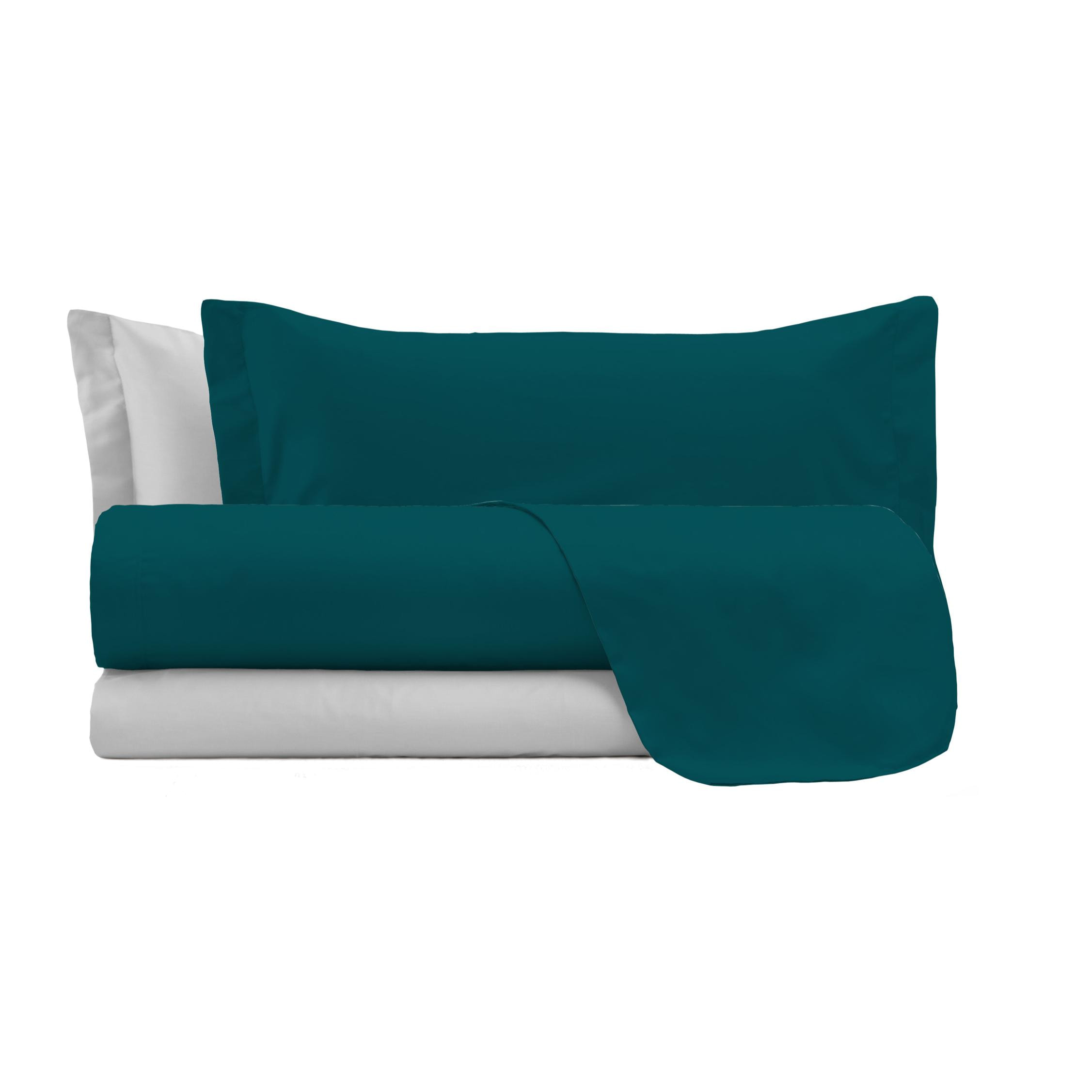 COMPLETO LETTO NATURAL COLOUR MADE IN ITALY COTONE-VERDE PETROLIO/GRIGIO CHIARO MATRIMONIALE