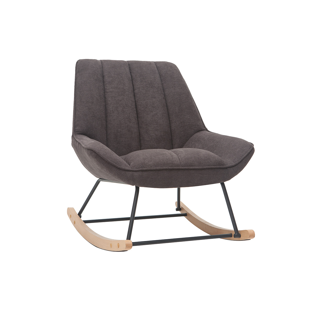 Rocking chair design en tissu effet velours gris foncé, métal noir et bois clair BILLIE
