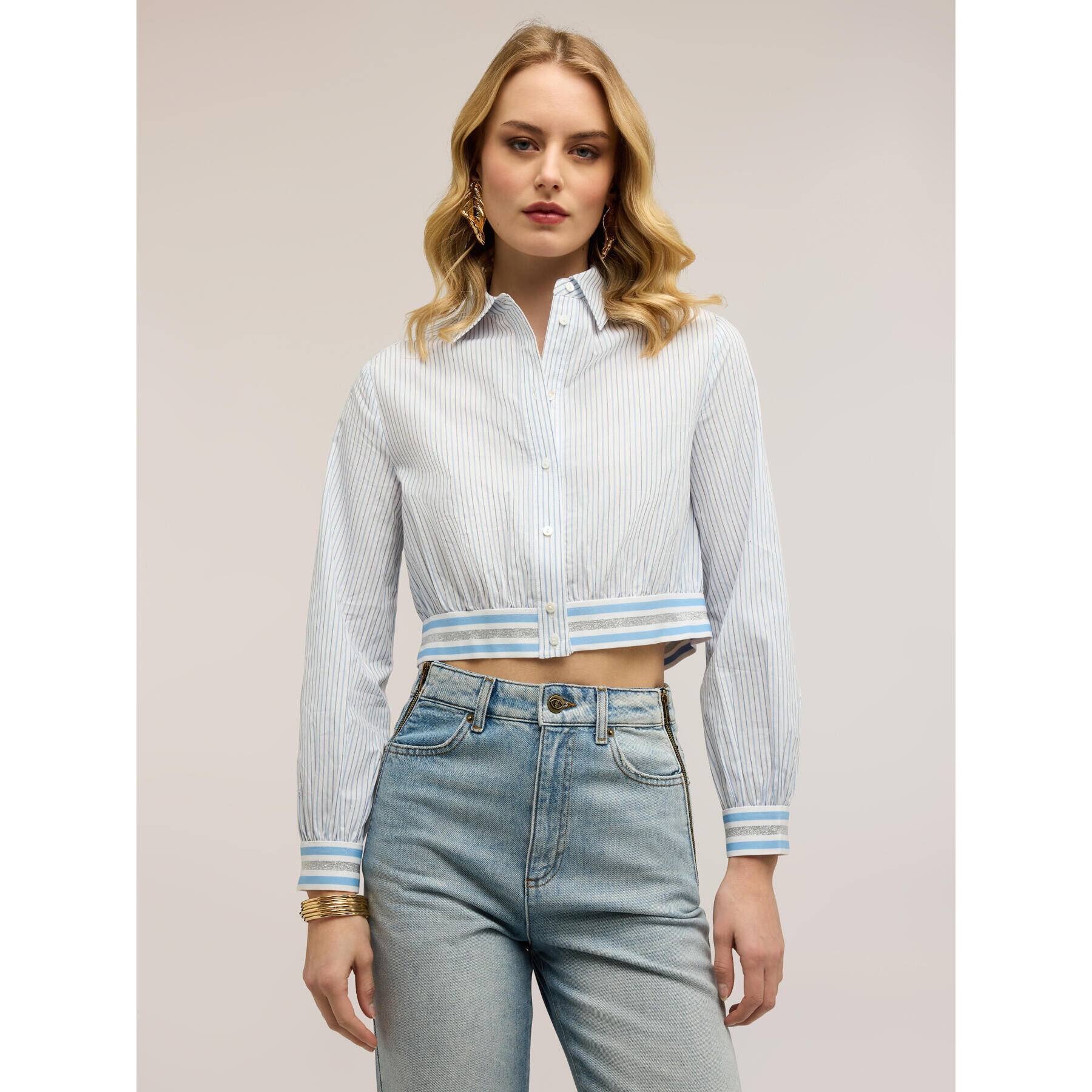 Motivi - Camisa corta a rayas - Light - blue