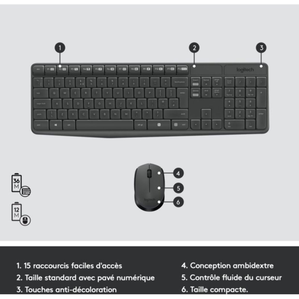 Clavier + Souris LOGITECH MK235 sans fil silencieux