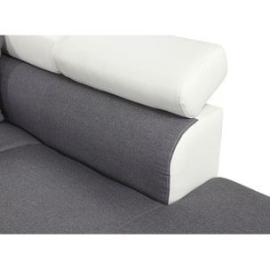 Canapé d'angle convertible "Sophia luxe" - 265 x 190.5 x 80/91 cm - Blanc / Gris - 5 places - Angle gauche