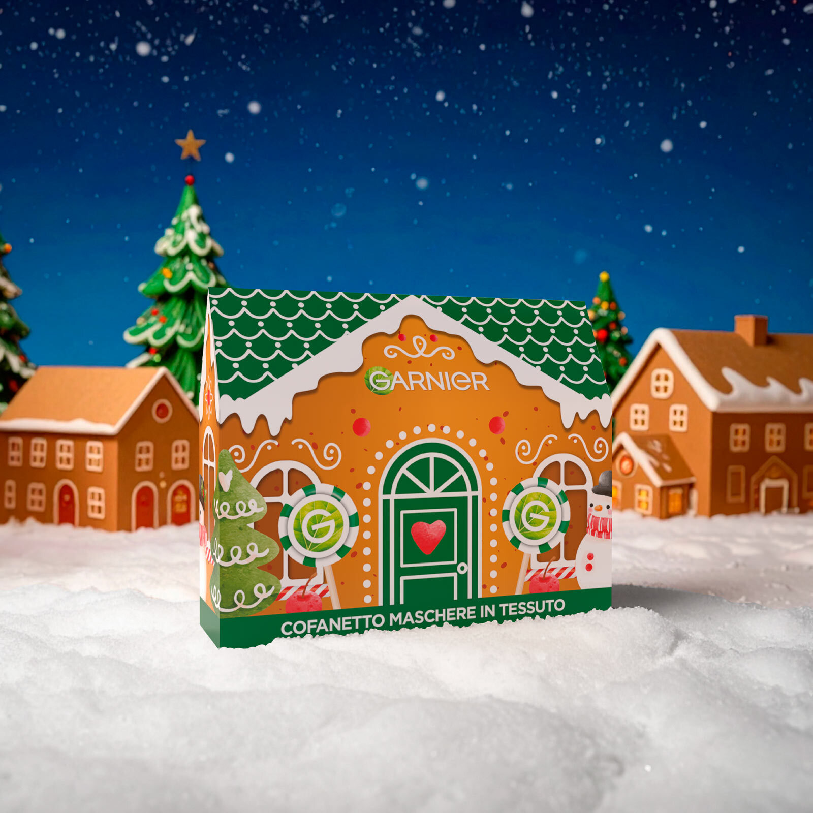 Confezione Regalo Natale Casa Pan di Zenzero con 4 Maschere Viso SkinActive in Tessuto e 1 Maschera Hydra Bomb Occhi