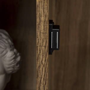 Bibliothèque design industriel - meuble de rangement 3 niches 3 casiers - panneaux particules aspect bois veinage portes métal noir