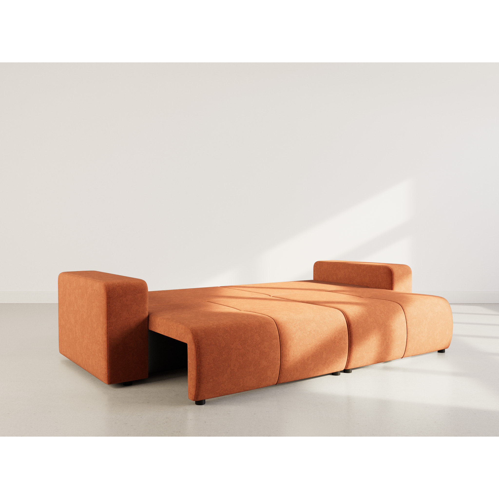 Nicole - Canapé droit 4 places convertible avec coffre en tissu - Rouille