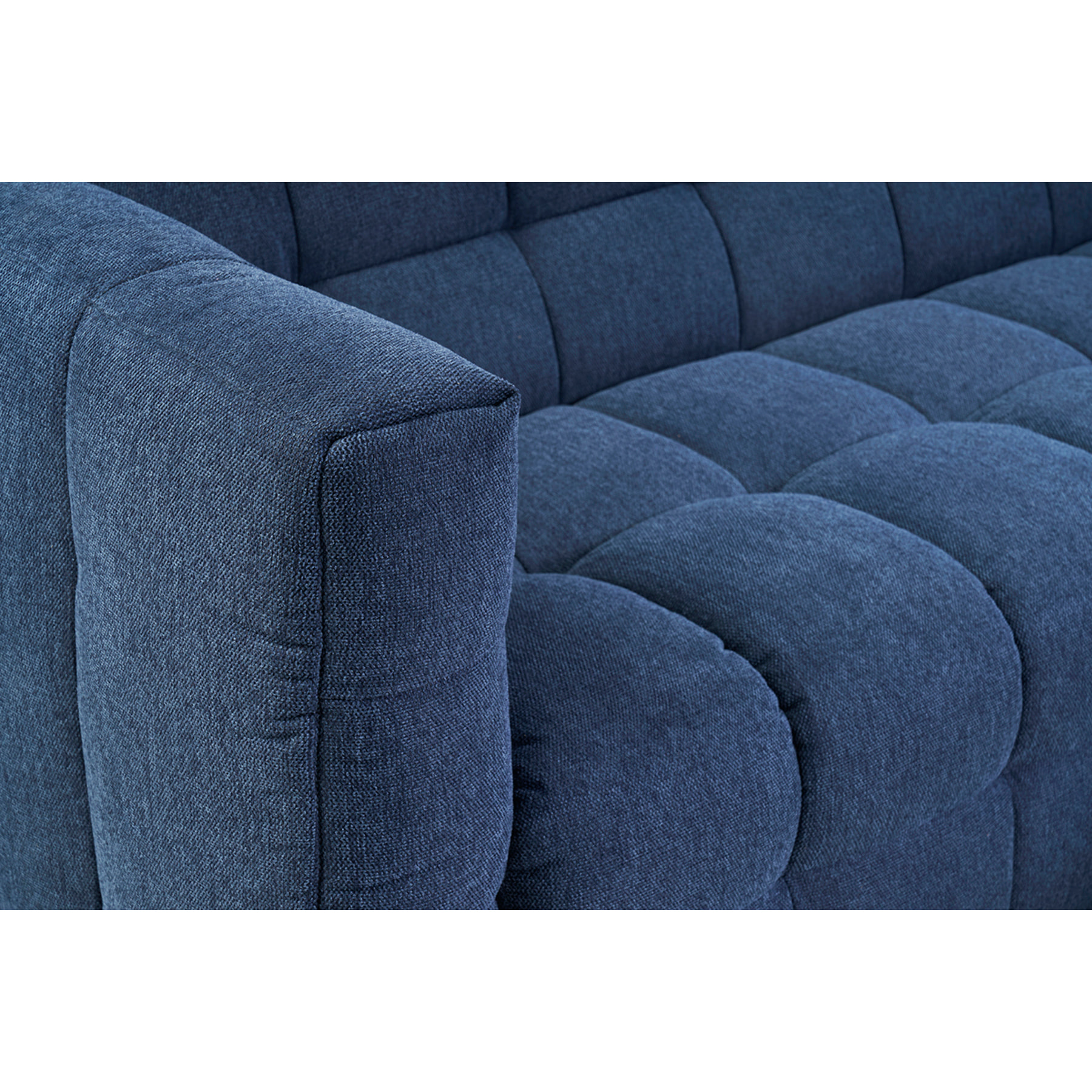 Canapé design 3 places et repose-pieds en tissu effet velours texturé bleu foncé CORTO