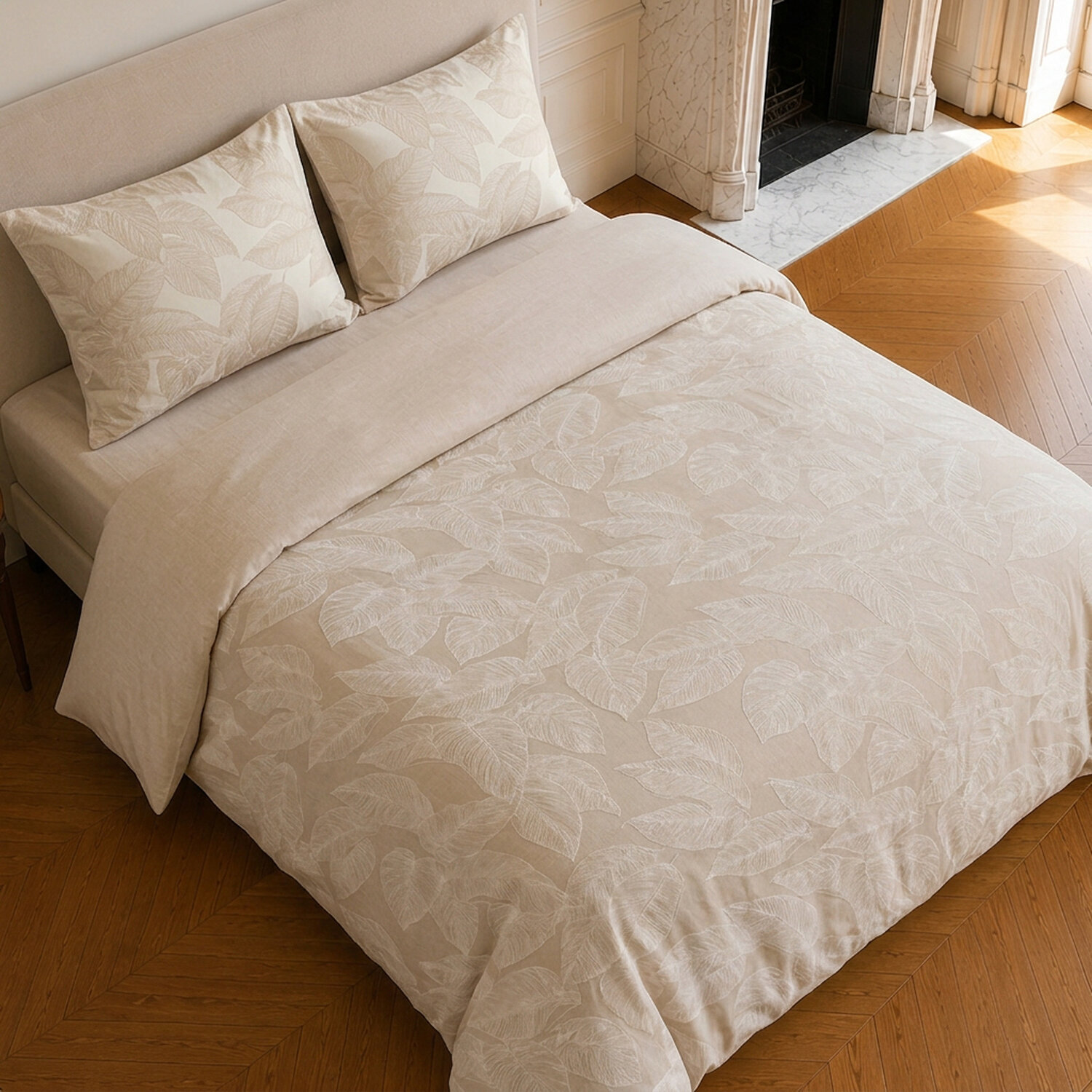 Parure housse de couette 100% coton motif tropical - FEUILLE