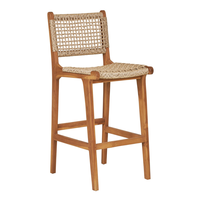 Sgabello da banco Derby in teak naturale con intreccio in rattan PE