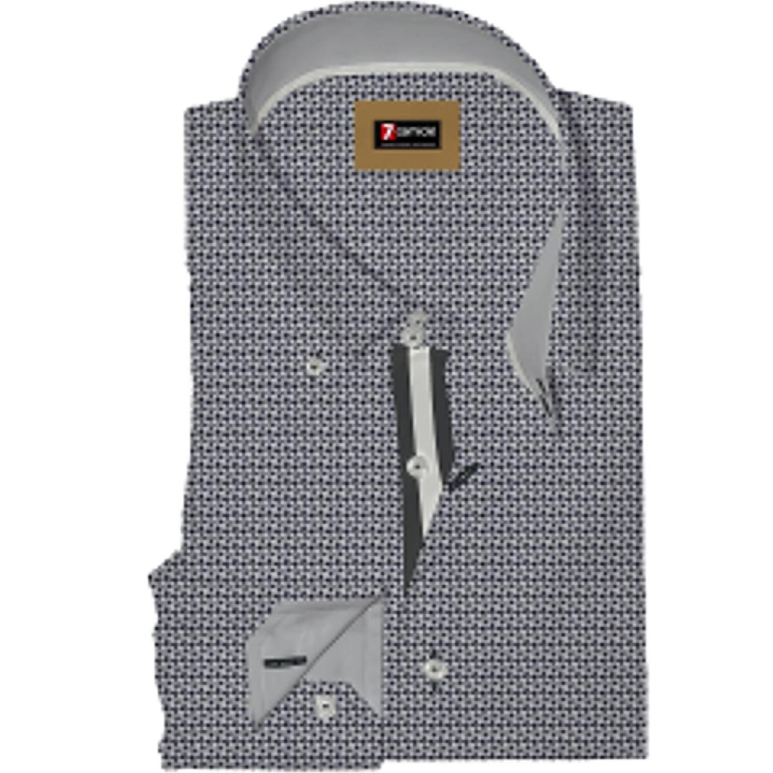 Camicia Uomo 2 Bottoni Button Down Slim Popeline Stampato Bianco/Nero