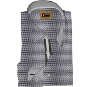 Camicia Uomo 2 Bottoni Button Down Slim Popeline Stampato Bianco/Nero