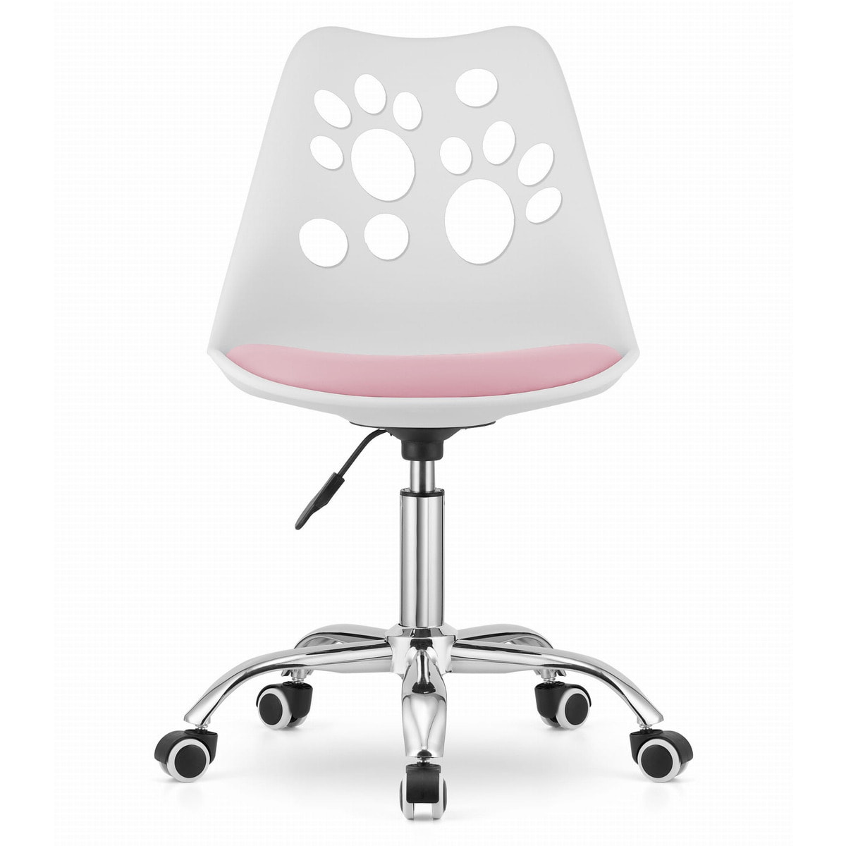 Sedia girevole PRINT bianco-rosa con decoro a zampe per bambini e ragazzi