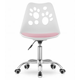 Sedia girevole PRINT bianco-rosa con decoro a zampe per bambini e ragazzi