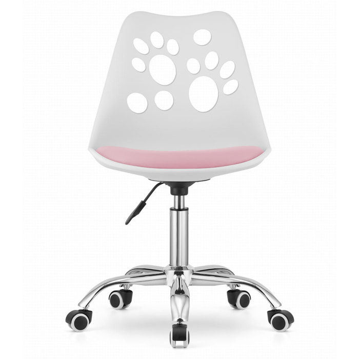 Sedia girevole PRINT bianco-rosa con decoro a zampe per bambini e ragazzi