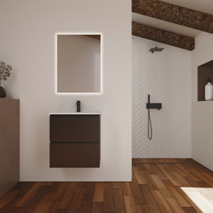 Conjunto de Baño Kaji | Mueble de Baño Suspendido | 60 cm Negro| Dos Cajones | Lavabo Encastrado | No incluye Espejo | Alday