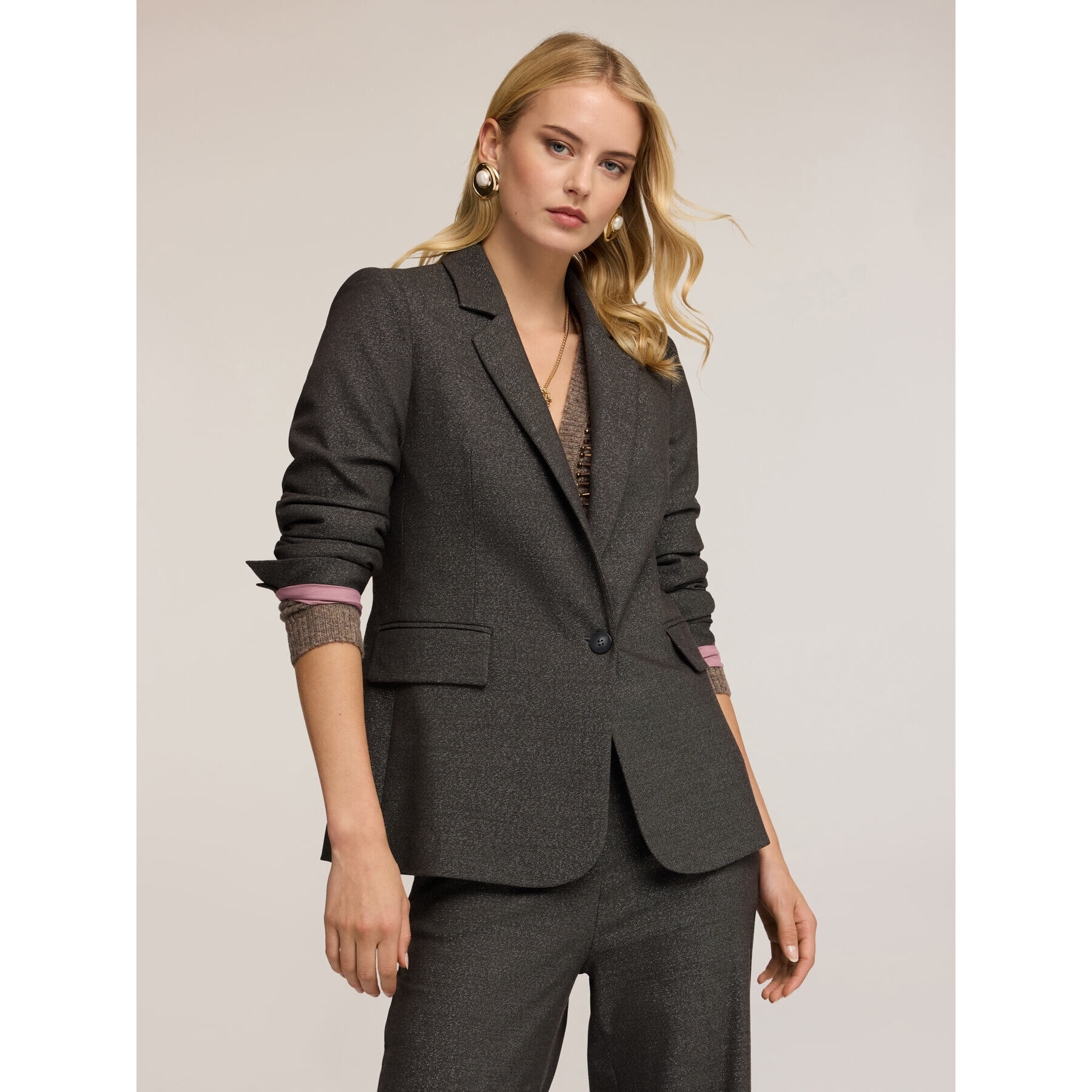 Motivi - Blazer strutturato in tessuto armaturato misto lurex - Grigio