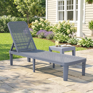 Tumbona Reclinable, Tumbona Jardín Exterior de PP con Respaldo Ajustable en 4 Niveles, Carga 120 kg, para Patio, Terraza, Balcón, Montaje Fácil, 191x55x35,5 cm, Gris Oscuro