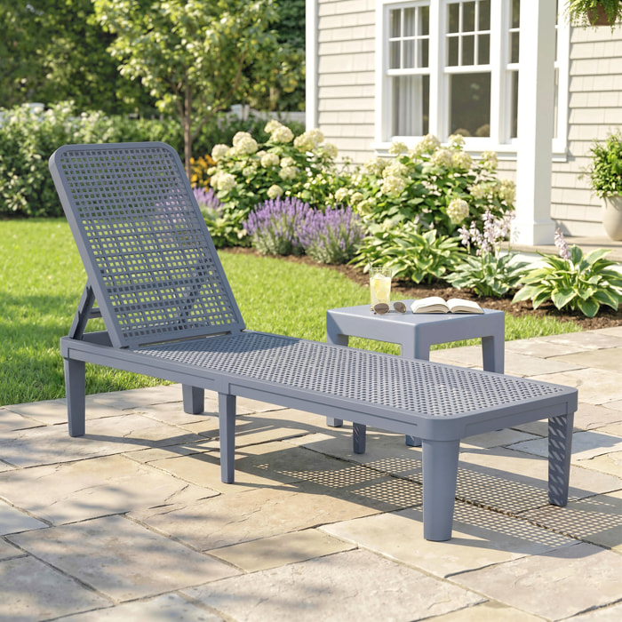 Tumbona Reclinable, Tumbona Jardín Exterior de PP con Respaldo Ajustable en 4 Niveles, Carga 120 kg, para Patio, Terraza, Balcón, Montaje Fácil, 191x55x35,5 cm, Gris Oscuro