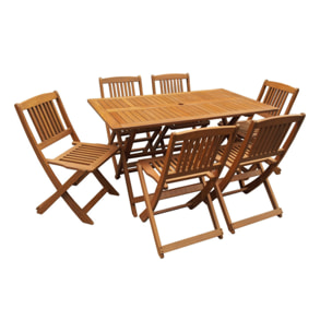 Salon de jardin bois exotique "Hongkong" - Table pliante + 6 chaises pliantes