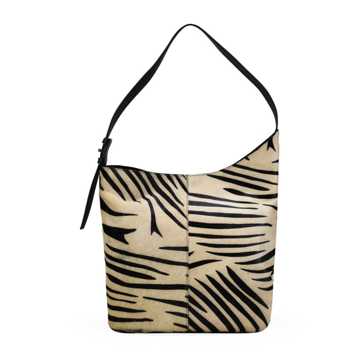 Bolso de hombro de piel con pelo efecto cebra