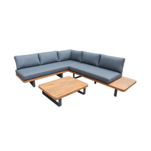 Salon de jardin d'angle bois d'acacia et aluminium 5 places ACALIA LATIKA