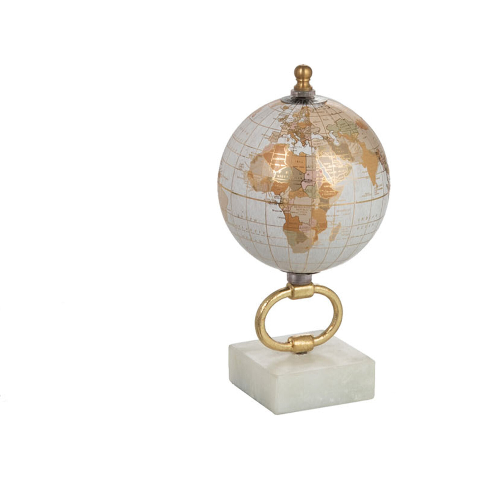 J-Line Globe Sur Pied Marbre Blanc/Metal Or Extra Small