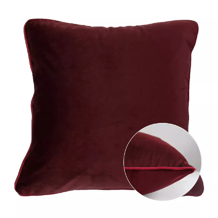 Housse de coussin polyester anti tache uni Velours uni bordeaux-rose