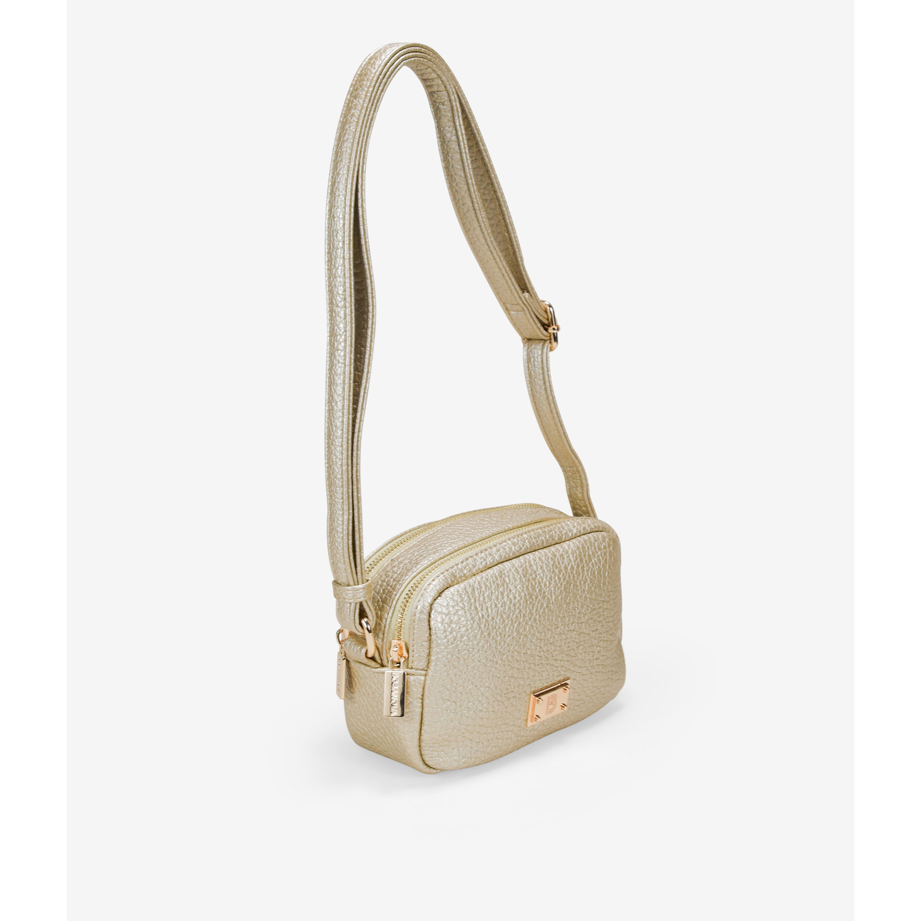 Bolso bandolera dorado con doble cremallera