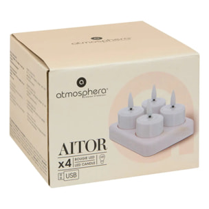 Lot de 4 bougies chauffe-plats LED rechargeables Aitor blanc