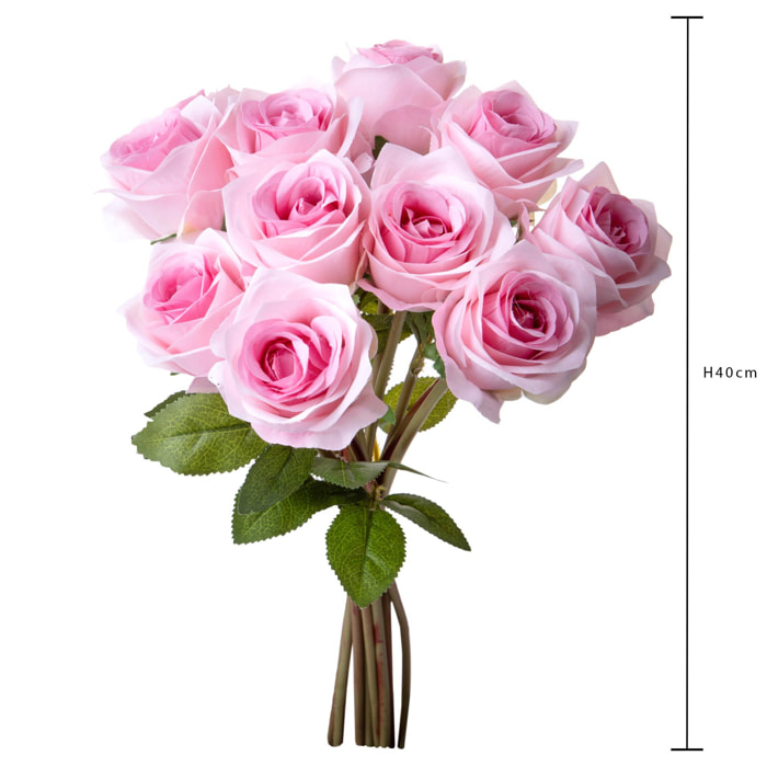 Mazzo Rose Per 9 40 Cm - Pezzi 4 - 15X40X15cm - Colore: Rosa - Bianchi Dino - Fiori Artificiali