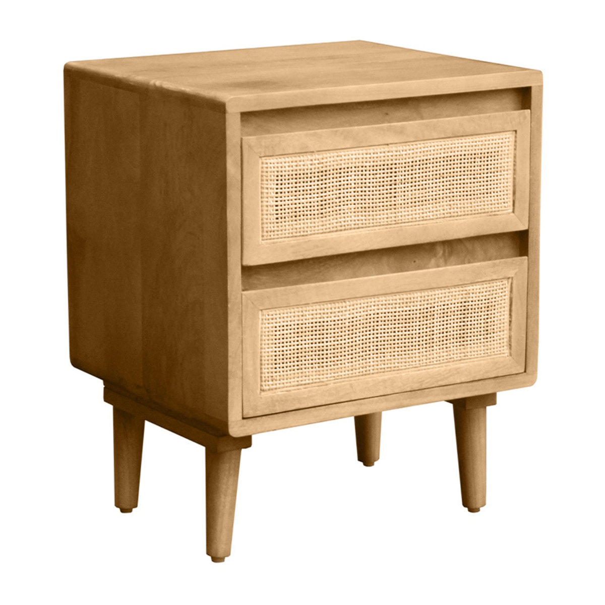 Tables de chevet en bois manguier massif et cannage rotin avec rangements 2 tiroirs (lot de 2) ACANGE