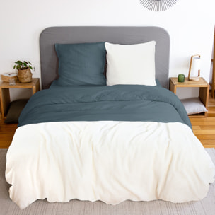 Parure housse de couette 3PCS en MICROFIBRE LAVEE, SHERPA - BLEU