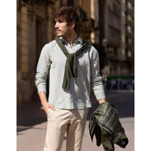 Camisa Rayas Manga Larga Verde - Ciclone