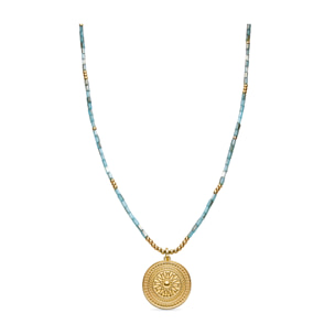 Collar con Cristal Azul acabado oro 18k