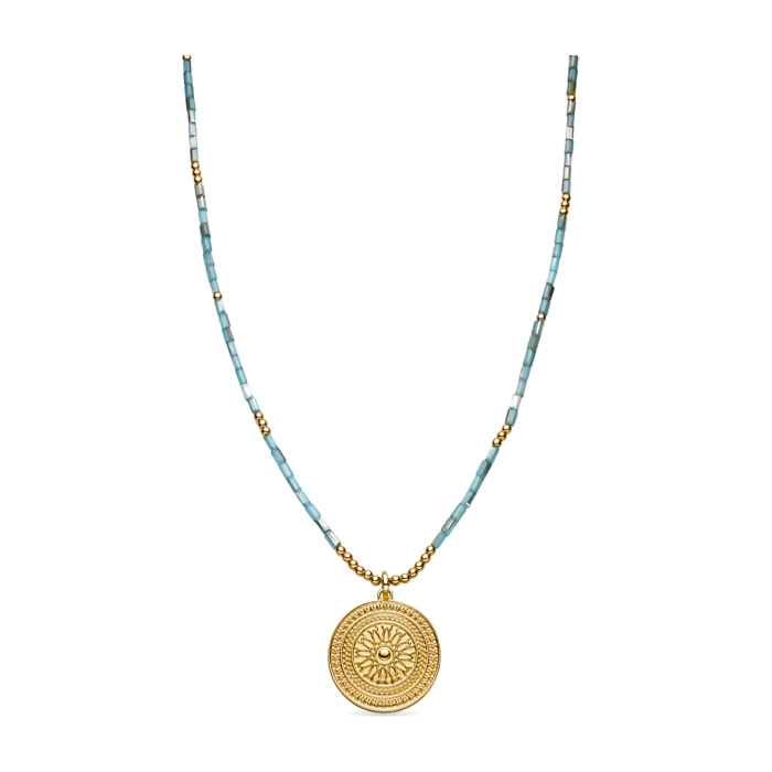 Collar con Cristal Azul acabado oro 18k