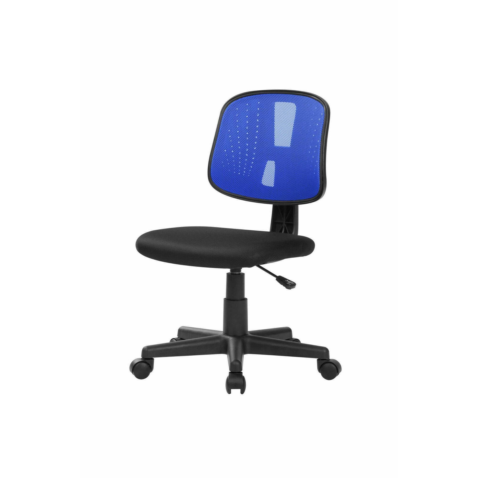 Sedia con ruote Cefeo, Sedia operativa da ufficio, Seduta ergonomica da ufficio, 49x43h81/93 cm, Nero e Blu