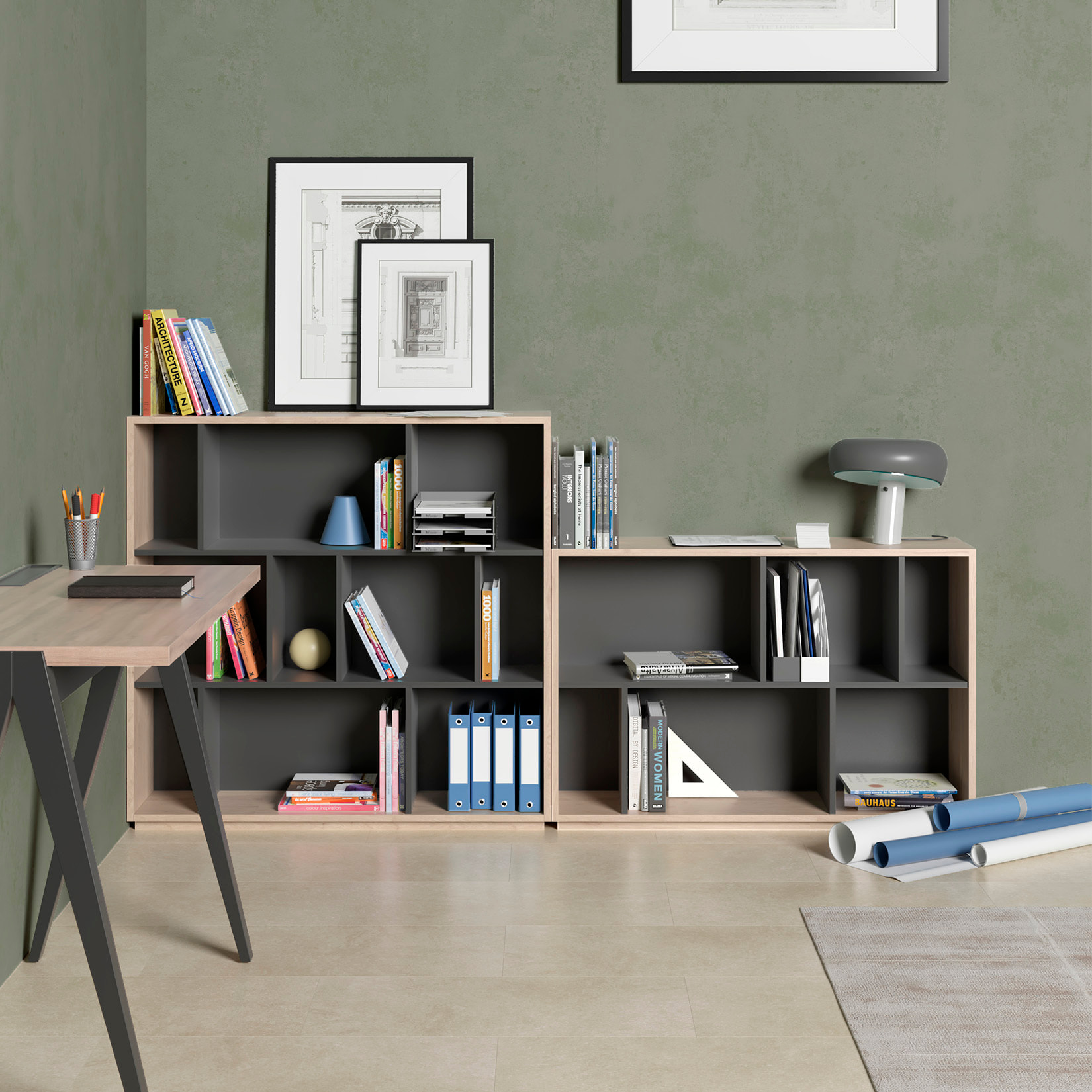 Estantería librería Nack melamina roble-grafito 80x119x32 cm