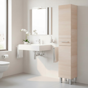 Mobile Alto Da Bagno Con 2 Ante E Cassetto Colonna Mobiletto Armadietto Salvaspazio In Melamina Lavanderia 182 x 35 x 30.5 Cm Rovere