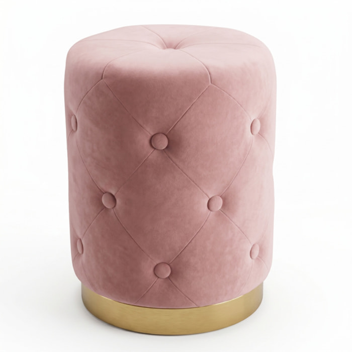 Pouf contenitore rotondo in velluto con base oro Ø37x47 cm, sgabello imbottito con vano portaoggetti, seduta elegante design moderno per salotto camera da letto ingresso cabina armadio e angolo trucco, portata fino a 100 kg