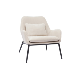 Fauteuil design en tissu effet velours beige et métal noir MAXINE