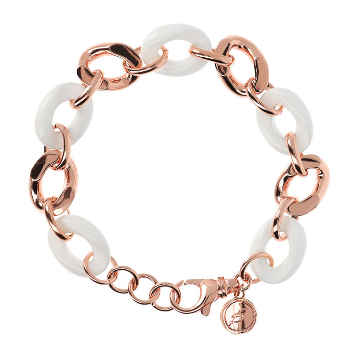 Bracciale Catena Grumetta in Agata Bianca e Golden Rosé