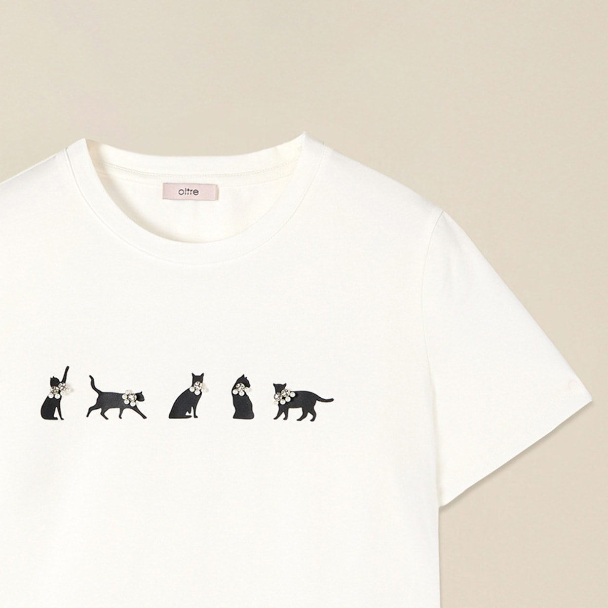 Oltre - Camiseta con estampado y aplicaciones - Blanco