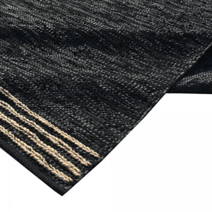 Tapis Kilim tissé à la main en cuir motif simple couleur Noir