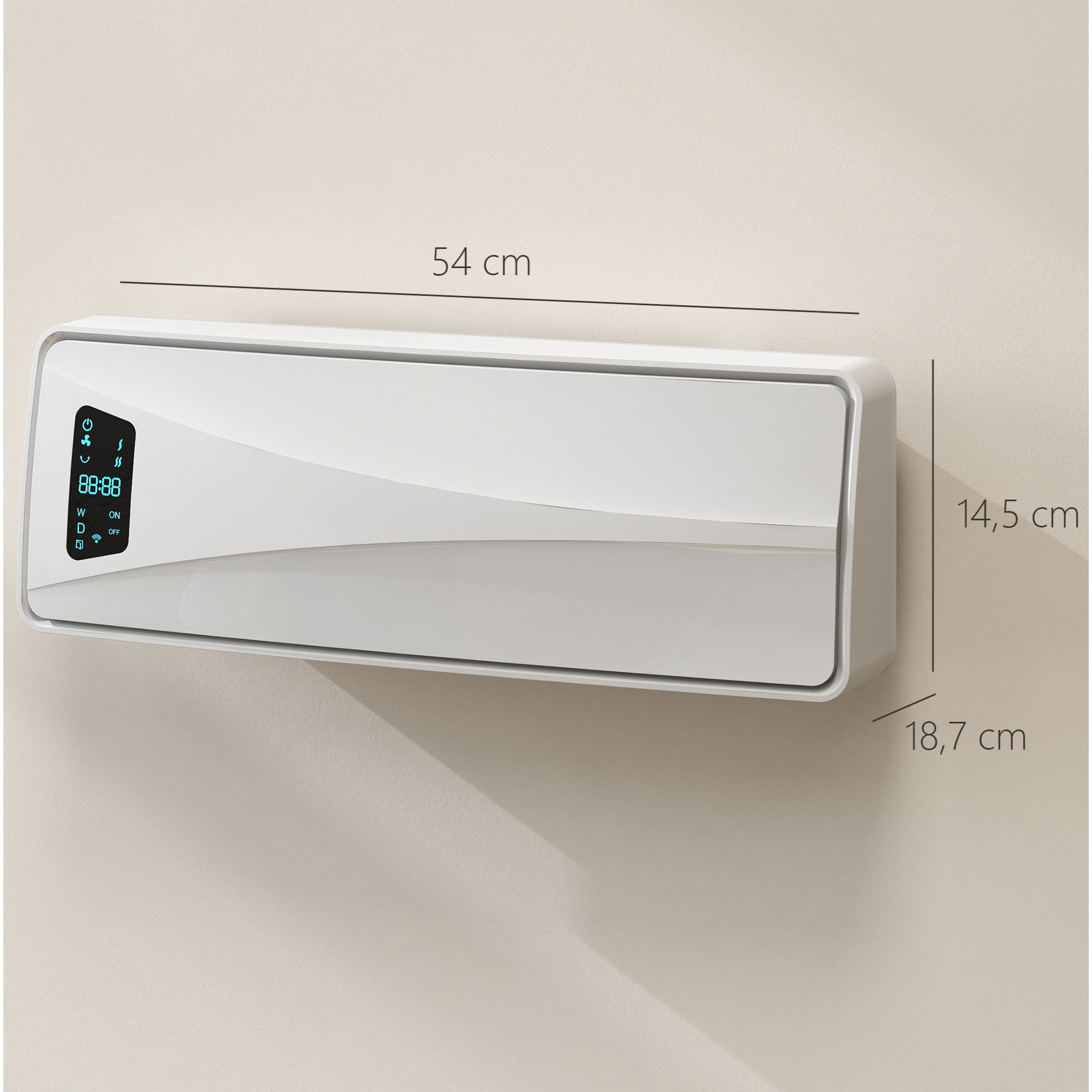 Calefactor Eléctrico Bajo Consumo Cerámico de Pared, 2000W, con 3 Modos, Pantalla LED, Termostato Regulable, Temporizador 24h, Oscilación, Mando a Distancia y Detección de Ventanas Abiertas