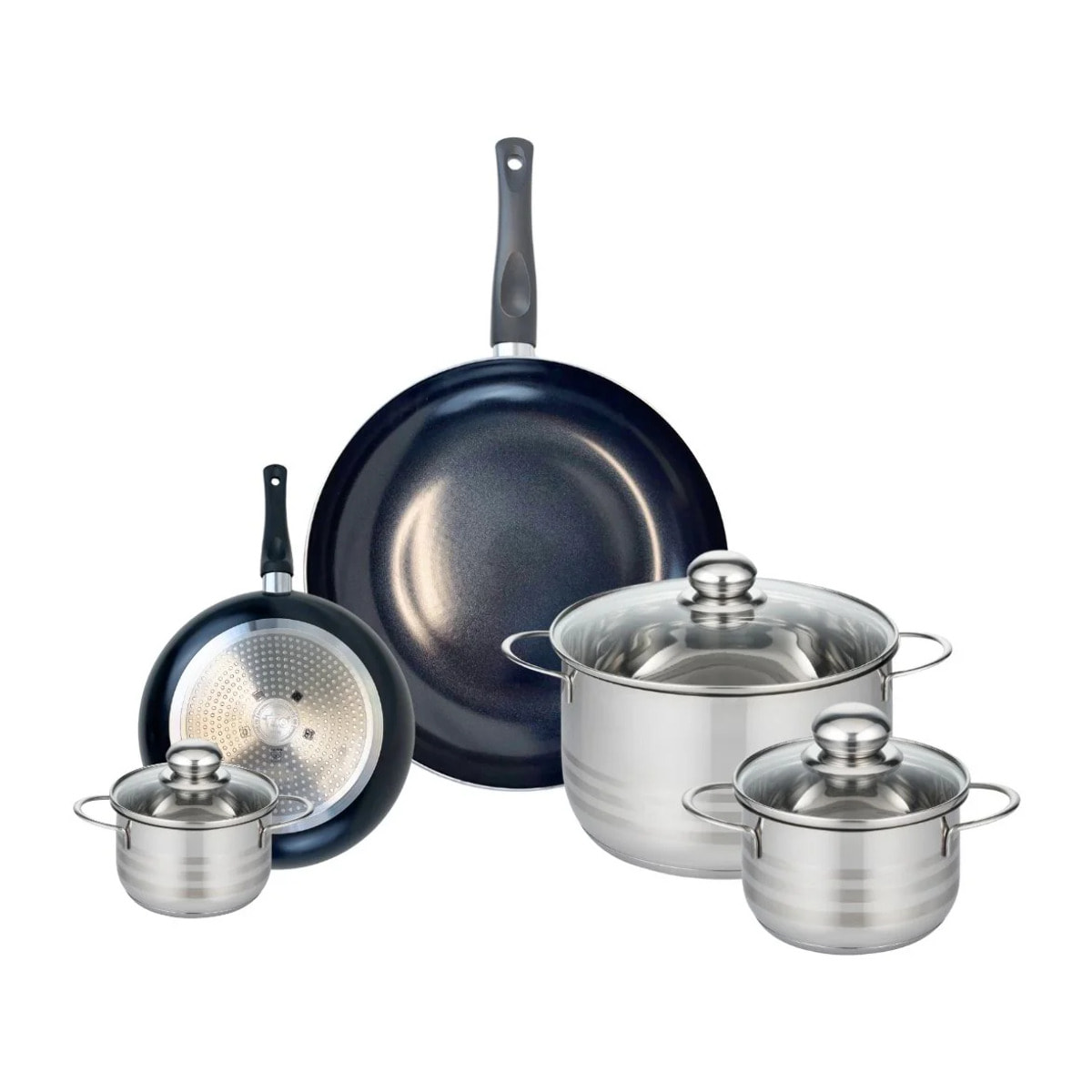 Ensemble de 2 Poêles de cuisson 20 et 32 cm et 3 faitouts 12, 16 et 24 cm Elo Prima Brillant