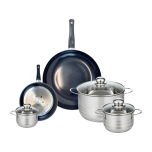 Ensemble de 2 Poêles de cuisson 20 et 32 cm et 3 faitouts 12, 16 et 24 cm Elo Prima Brillant