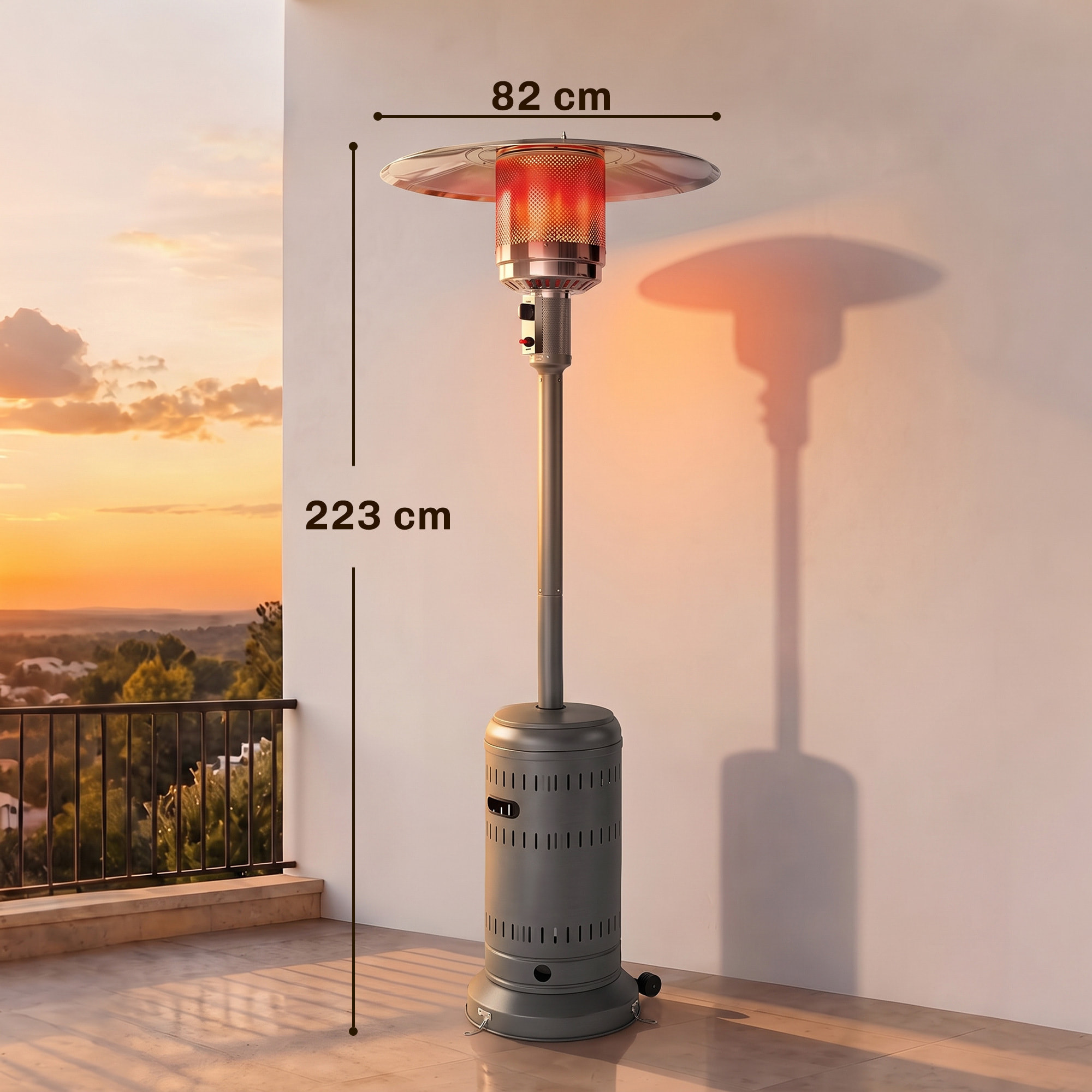 Parasol chauffant gaz portable réglable 13 kW gris