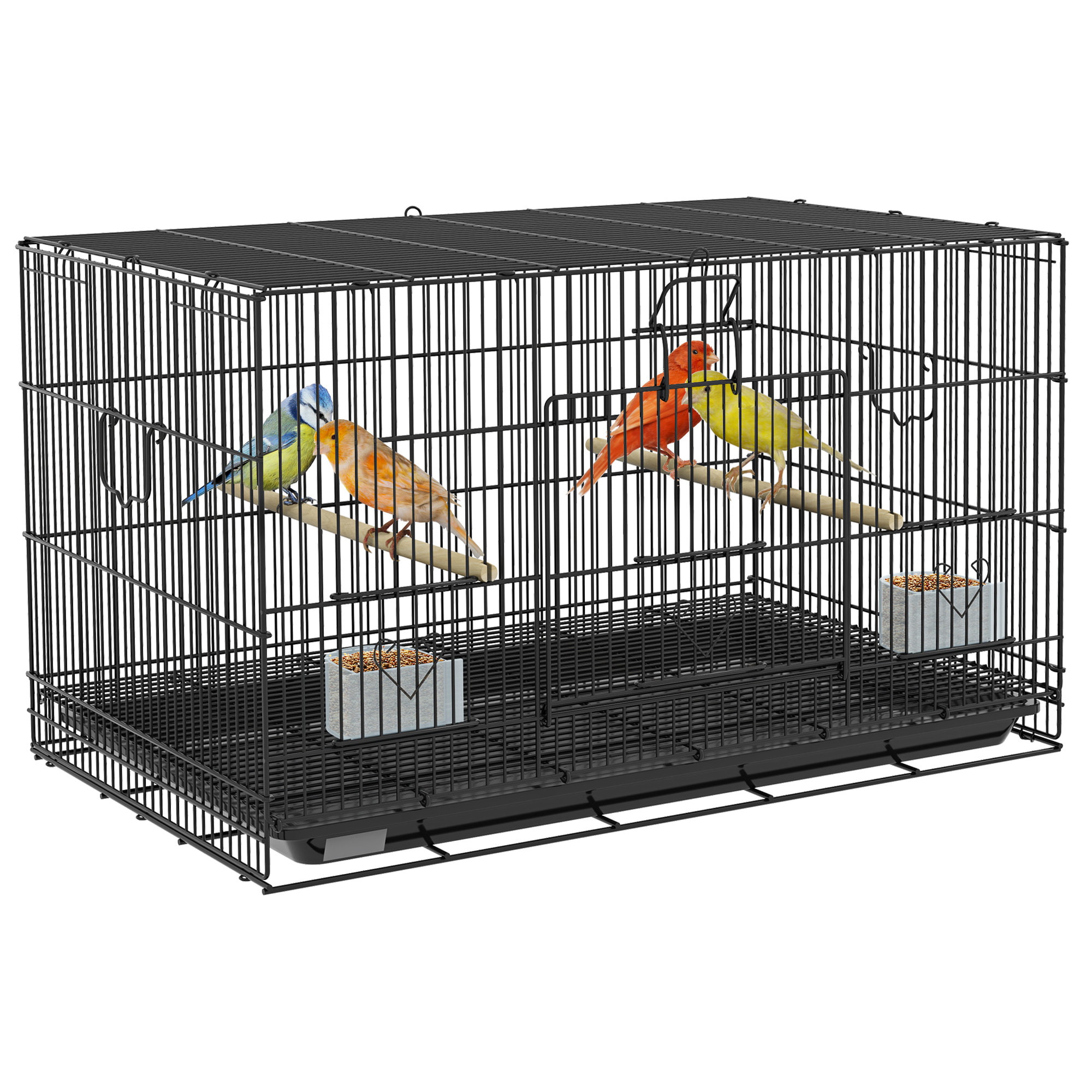 Jaula para Pájaros 77x46x45 cm Jaula Metálica para Aves con Bandeja Extraíble 2 Perchas 2 Comederos para Periquitos Canarios Negro