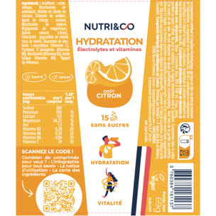 Nutri&Co Électrolytes Hydratation - 5 Minéraux 4 Vitamines - Goût Citron - Lot de 3 tubes - 45 comprimés