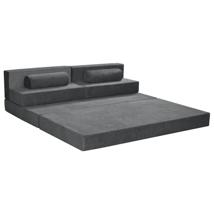 Astral - Canapé 3 places convertible en velours texturé - Gris
