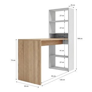 Mesa de escritorio con estantería en blanco artik y roble canadian 120x50 cm Cosmic Blanco Artik (Blanco Mate) - Roble Canadian